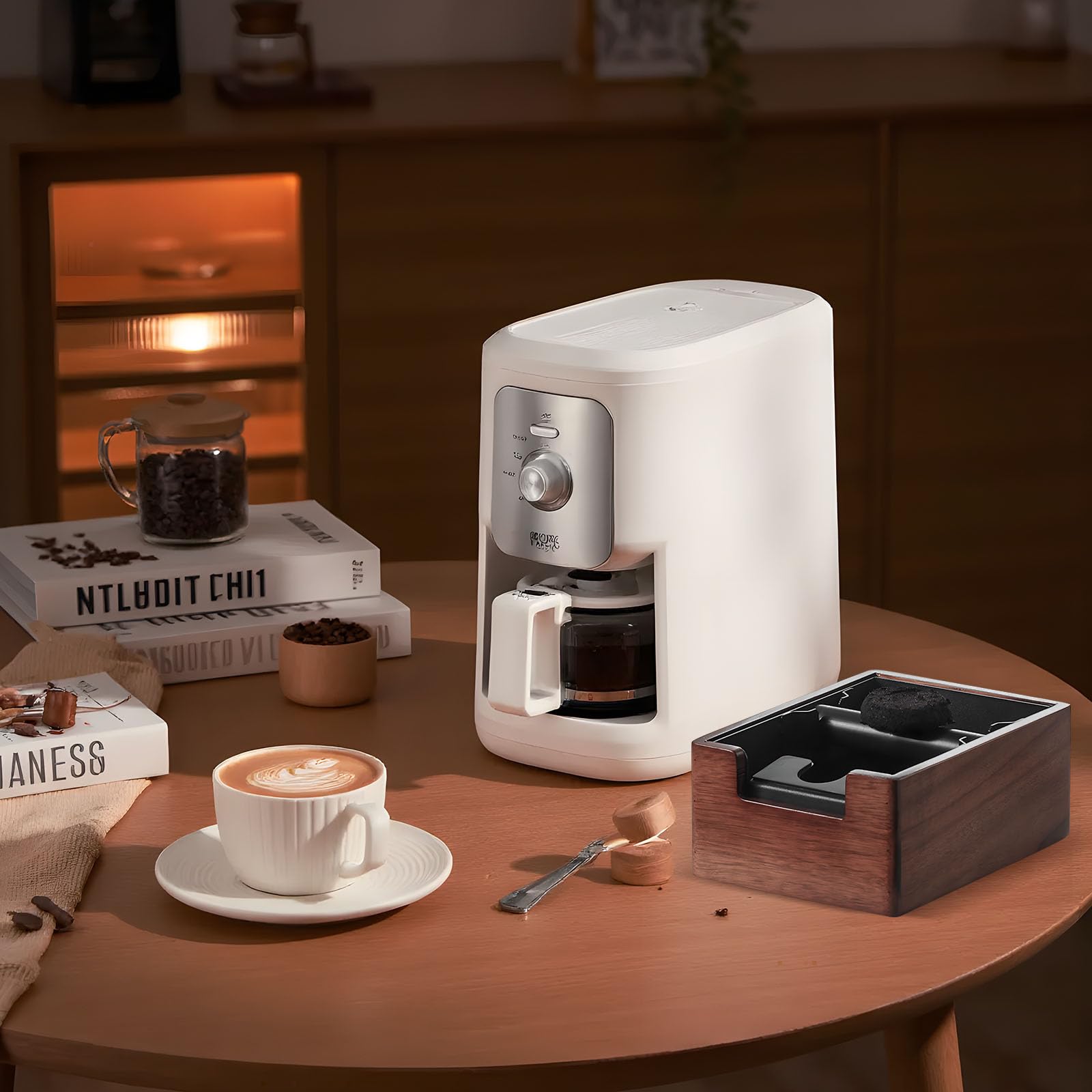 Buachois Knock Box per Caffè, 21x16cm Cestino per Fondi di Caffè in Ferro Integrato in Legno ABS con Manico, Porta Secchio per Fondi di Caffè per Caffetteria, Mensa, Ristorante