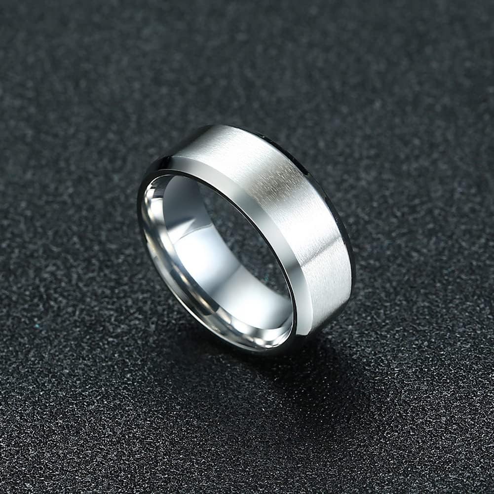 Men's Basic Brushed Matte Ring 4MM 6MM 8MM 10MM Black/Blue/Silver Stainless Steel Rings for Men Women Wedding Engagement Bands Matte Brushed Finish Beveled Polished Edges Comfort Fit Size 5-15 - Image 4