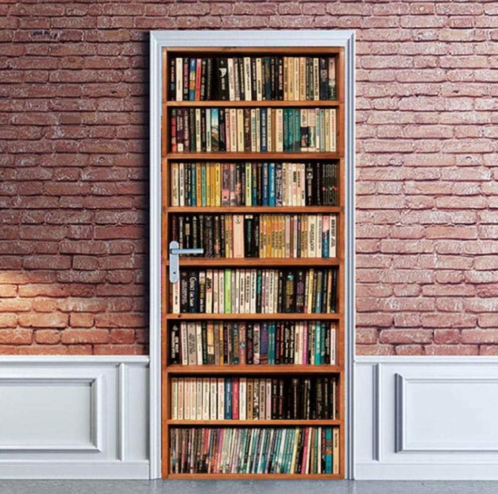 3D Door Mural Wallpaper Bookshelf Peel and Stick Decor Stickers Art Canvas Wallpaper Removable Art Poster W35.8 x H80inch