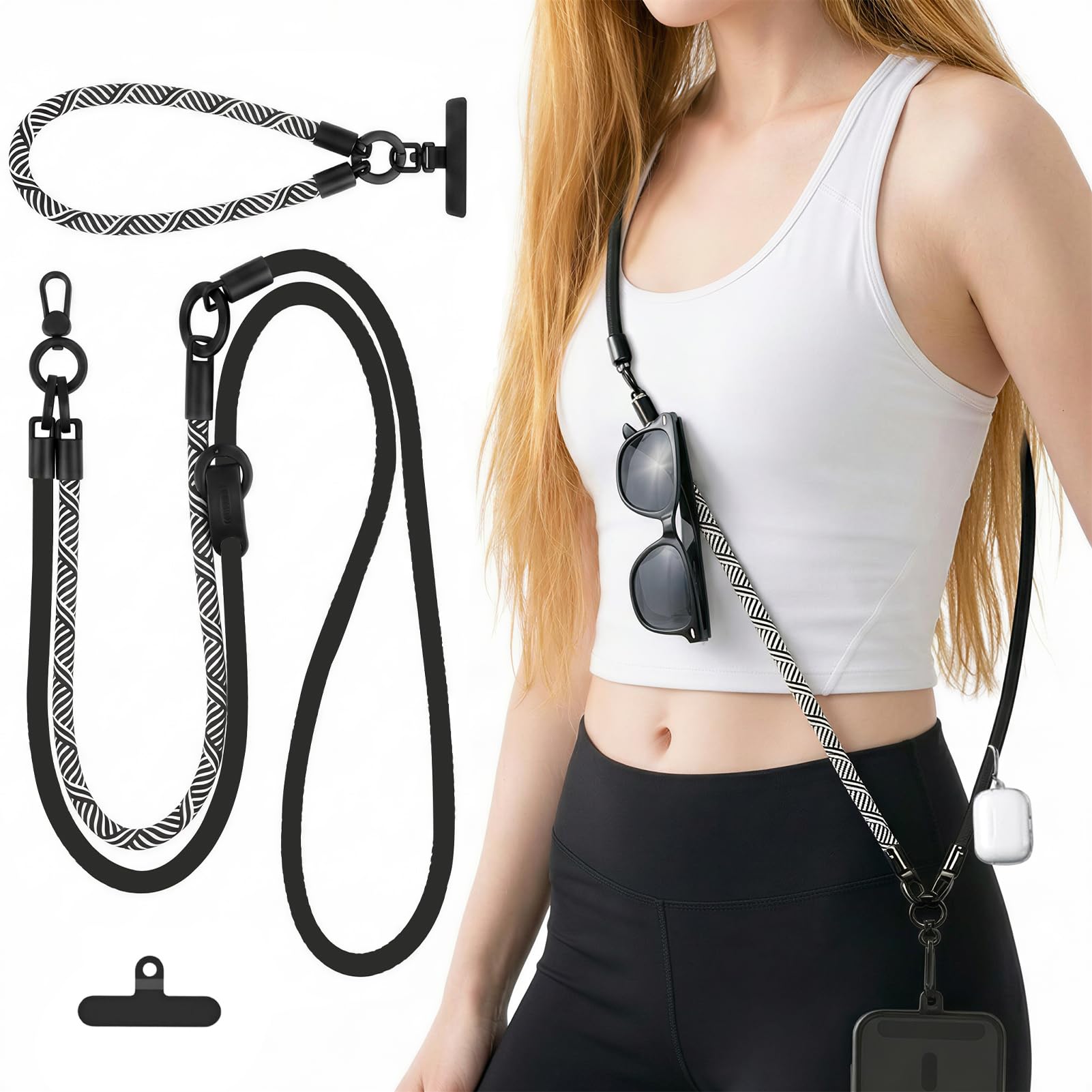 Horktrust 3-in-1 Handykette Universal – Hände frei beim Shoppen & Reisen – Verstellbares Handyband zum Umhängen mit Brillenhalter & Kopfhörer-Haken, Crossbody Lanyard für alle Smartphones