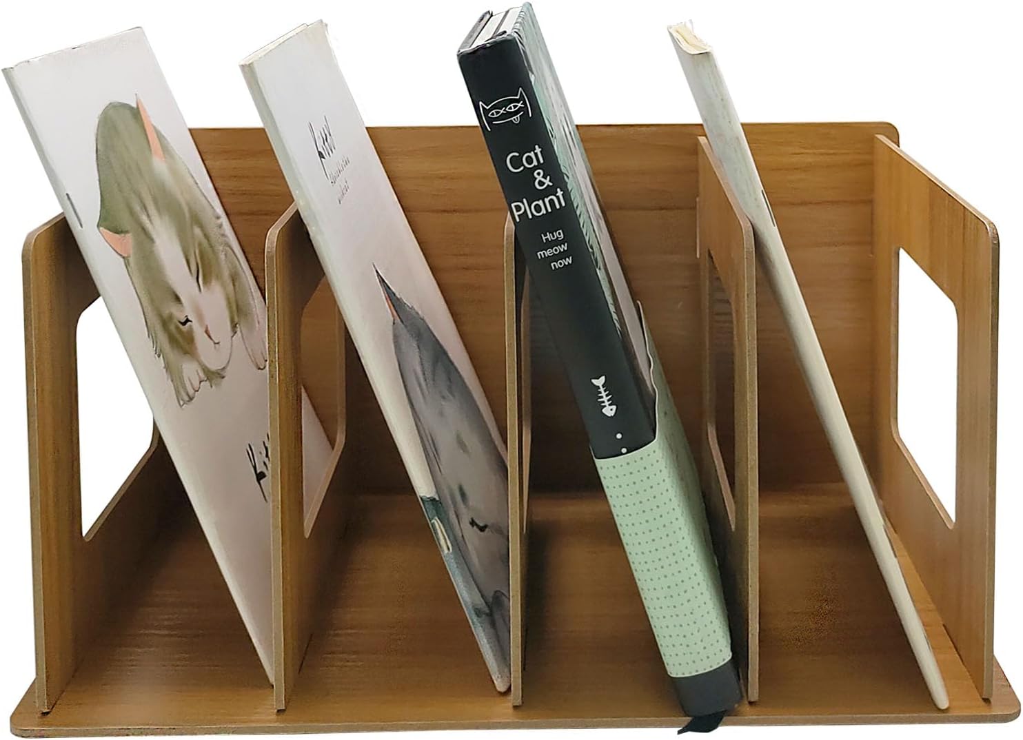 Desktop DIY Storage Bookshelf, Wooden CD Album Record Collection Rack, 4 Compartments Magazine Rack Folder Organizer, Book Shelf for Office Study Home Desktop DIY Storage Bookshelf, Wooden CD Album Record Collection Rack, 4 Compartments Magazine Rack Folder Organizer, Book Shelf for Office Study Home