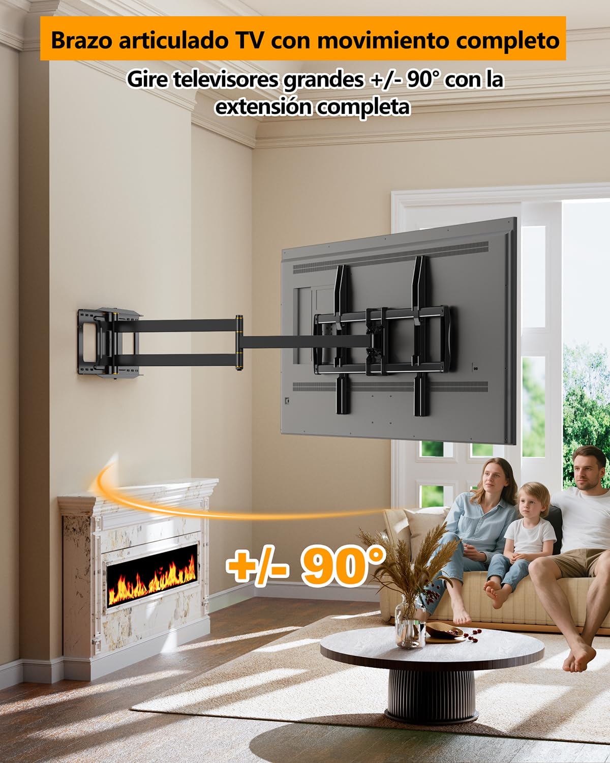 Soporte TV Pared con Brazo Largo de 1090 mm para Pantallas Planas y Curvas de 42-110 Pulgadas, Sujeción TV Pared Inclinable y Giratorio con Brazo Articulado VESA Máx 900x600 mm hasta 80 kg