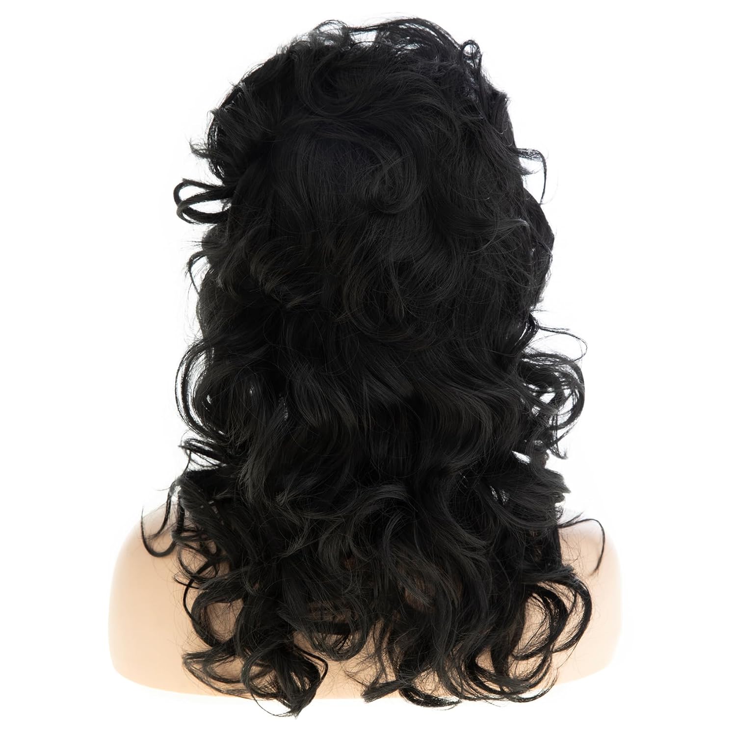 Baruisi Long Curly Wavy Black Wig Synthetic Layered Fluffy Shag Wig with Bangs Messy Hair for Party Cosplay Use