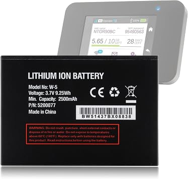 W-5 Battery Replacement for NetGear AT&T Unite Mobile Hotspot AirCard 770S AirCard 771S AirCard 782S AC770S Mobile WiFi Hotspot, 2500mAh
