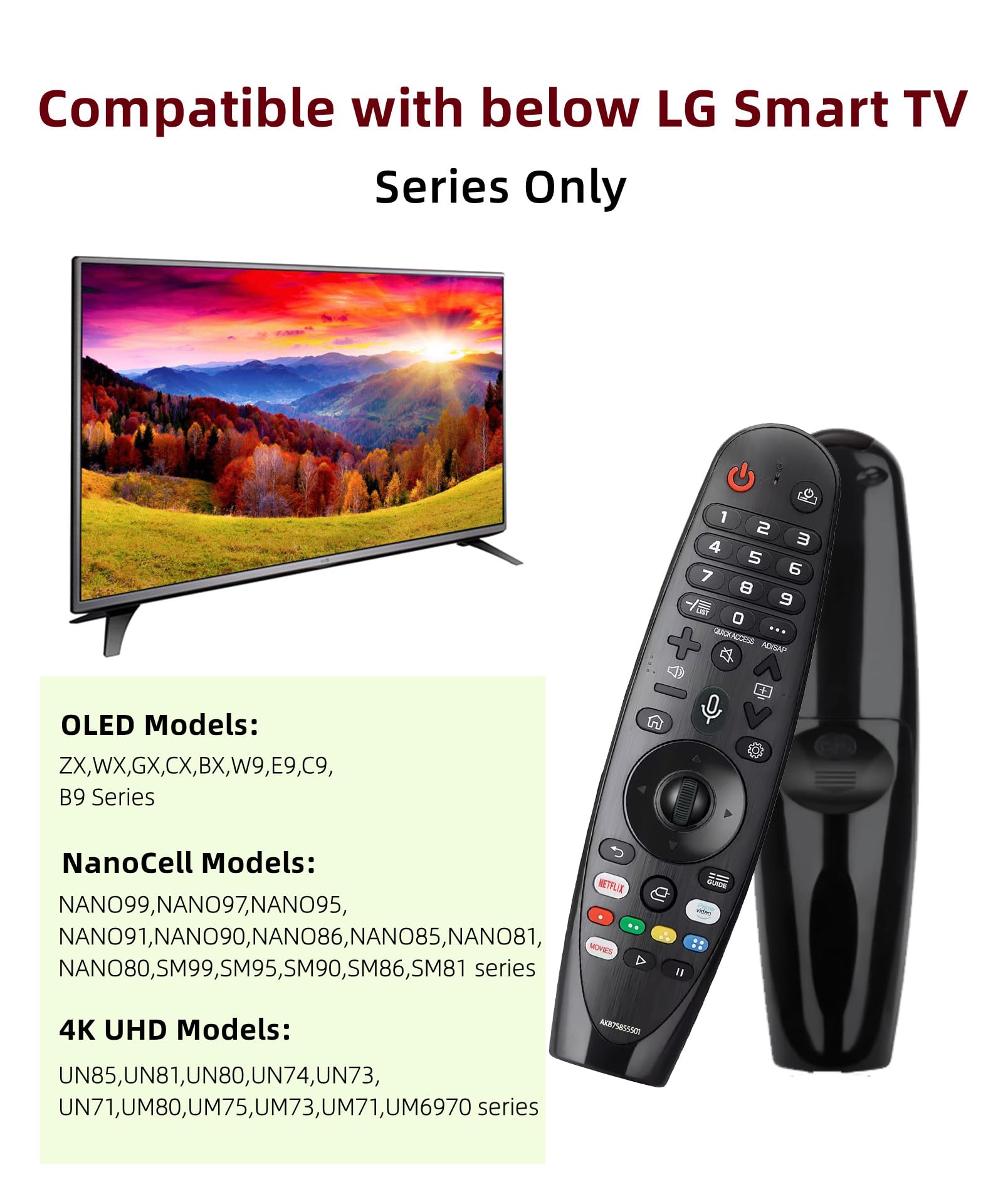New Upgrade AKB75855501 Magic Remote Compatible with Lg Smart tv,fits for LG AN-MR20GA AN-MR19BA Smart TV Magic Remote Replacement,with Voice and Pointer Function