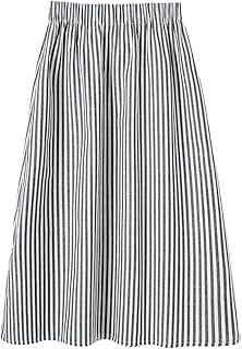 Women's Striped A Line Midi Skirt Elastic Waist Flared Long Skirts with ...