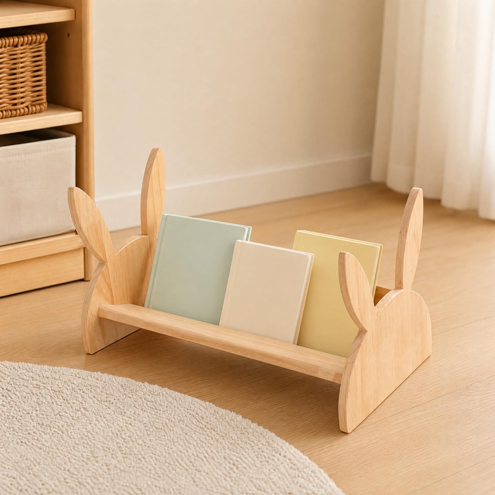Estantería Infantil Madera bajo Repisa Infantil Diseño Abierto Mueble Juguetero Madera para Sala Juegos, Guardería, Oso