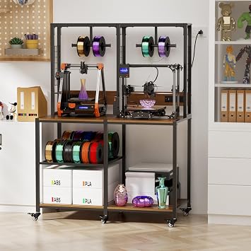 3D Printer Stand with Filament Storage, Heavy Duty Dual 3D Printer Table Workbench, Mobile Printer Rack with Wheels for Home Workshop, Mobile Printer Rack, 3D Printer Table with Filament Organizer