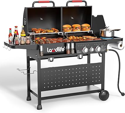 LAUDLIFE Gas and Charcoal Grill Combo with Side Burner, 3