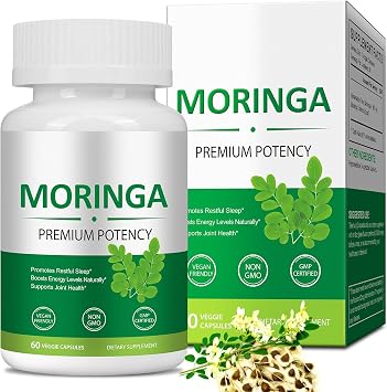 Moringa Capsules 800mg, Rich Moringa Powder Supports Energy, Joint & Immunity & Gut Health, Overall Vitality, Pure Vegan Extract Non-GMO 60pcs