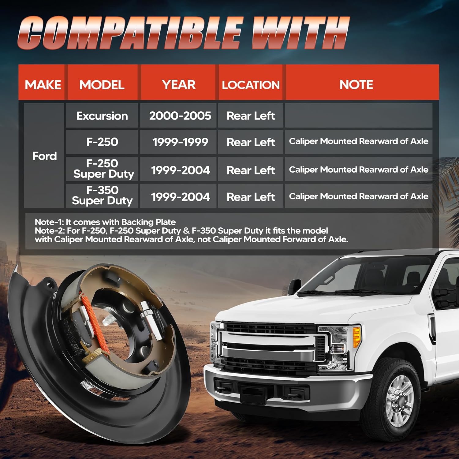 926271 Rear Left Driver Side Loaded Parking Brake Backing Plate Assembly, Fit for Ford Excursion | Fit for F-250 | Fit for Ford F-250/F-350 Super Duty, OE 926-271, YC3Z2210CA