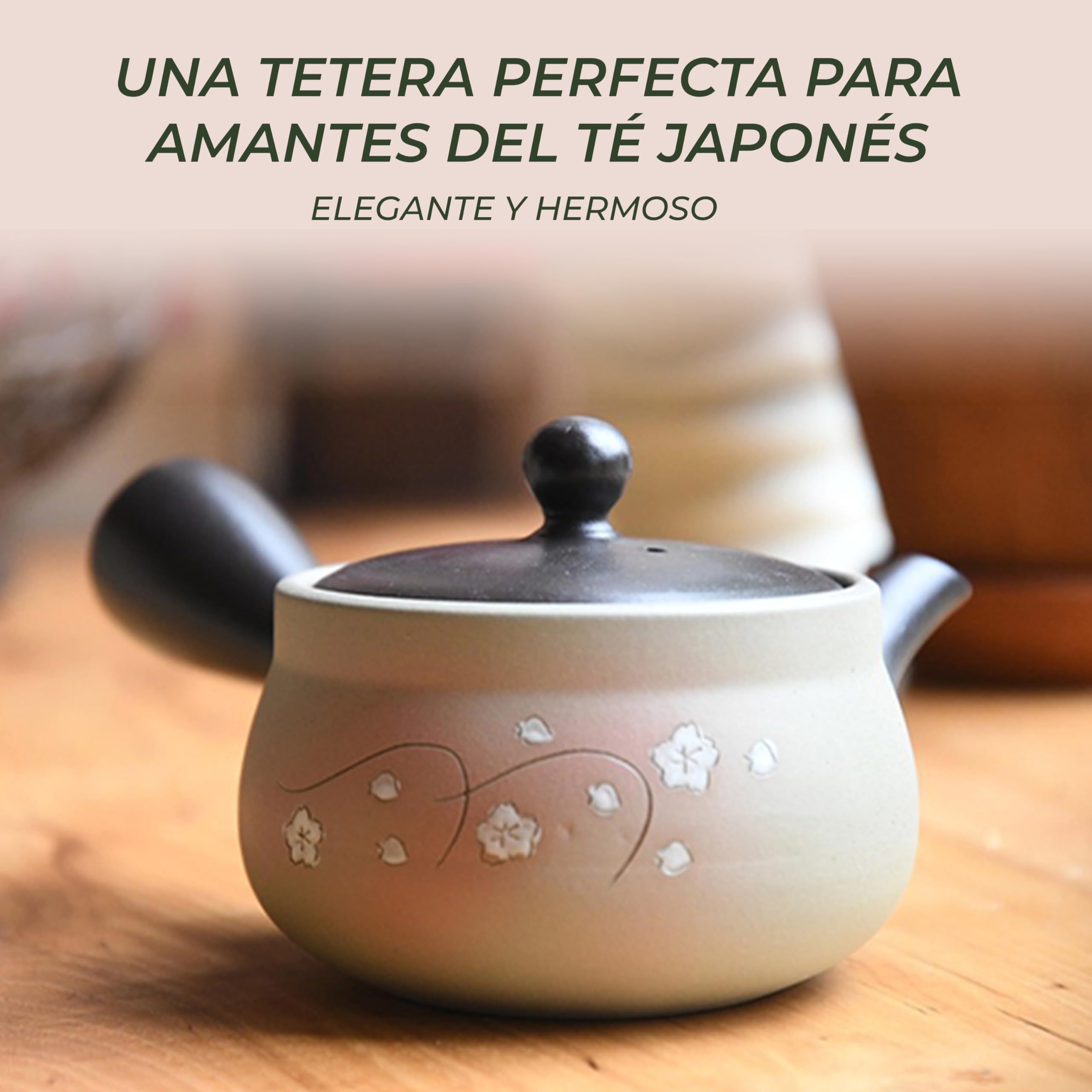 Japanese Green Tea Co. Tetera japonesa de arcilla roja para té verde (9 onzas), tetera tradicional de arcilla fabricada en Tokoname con diseño floral, sistema de malla fina para té Fukamushi al vapor