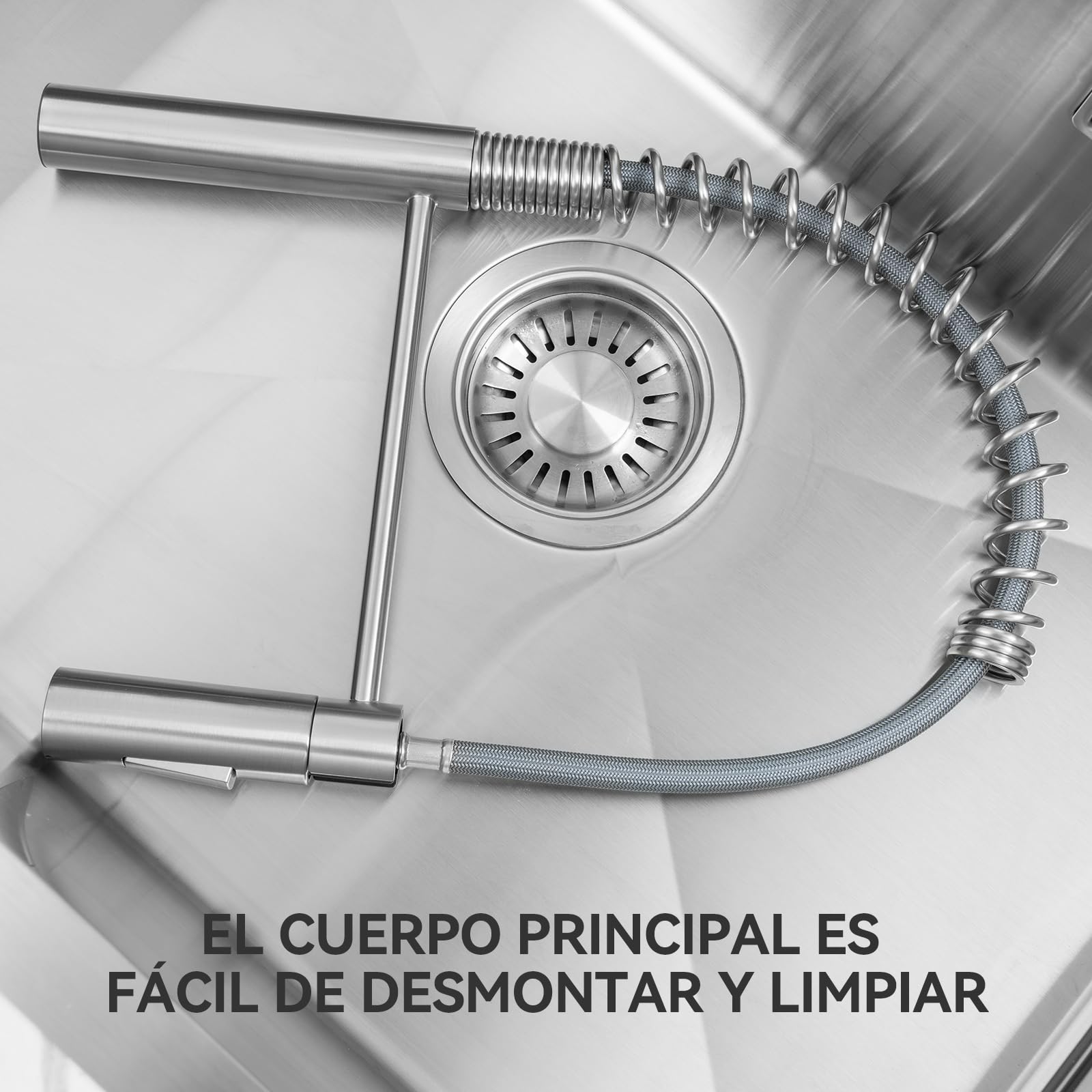 CECIPA Grifo Cocina Extraible, Grifo De Cocina Extensible Con Dos Modos De Salida De Agua, Grifo Monomando Cocina Mezclador De Arco Alto, Grifo Mezclador Giratorio De 360° Acero Inoxidable Cepillado