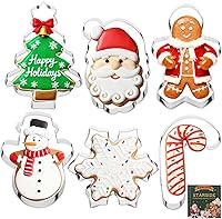 STARSIDE 6-Piece Christmas Cookie Cutters Set - 4 Inch Stainless Steel Holiday Shapes: Snowman, Gingerbread Man, Tree, Snowflake, Santa, Candy Cane