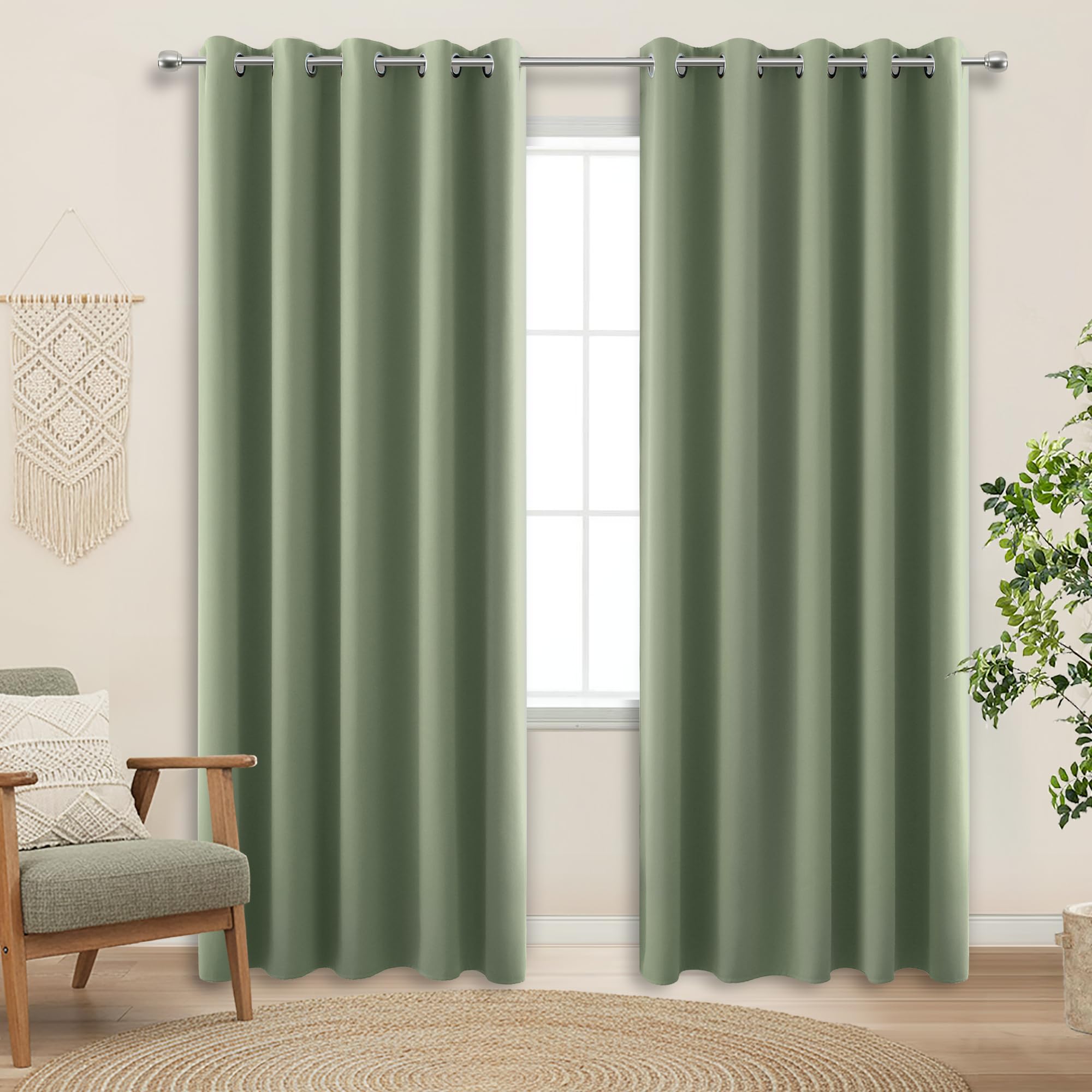 KOUFALL Sage Green Blackout Curtains for Living Room 60x84 Inches Long