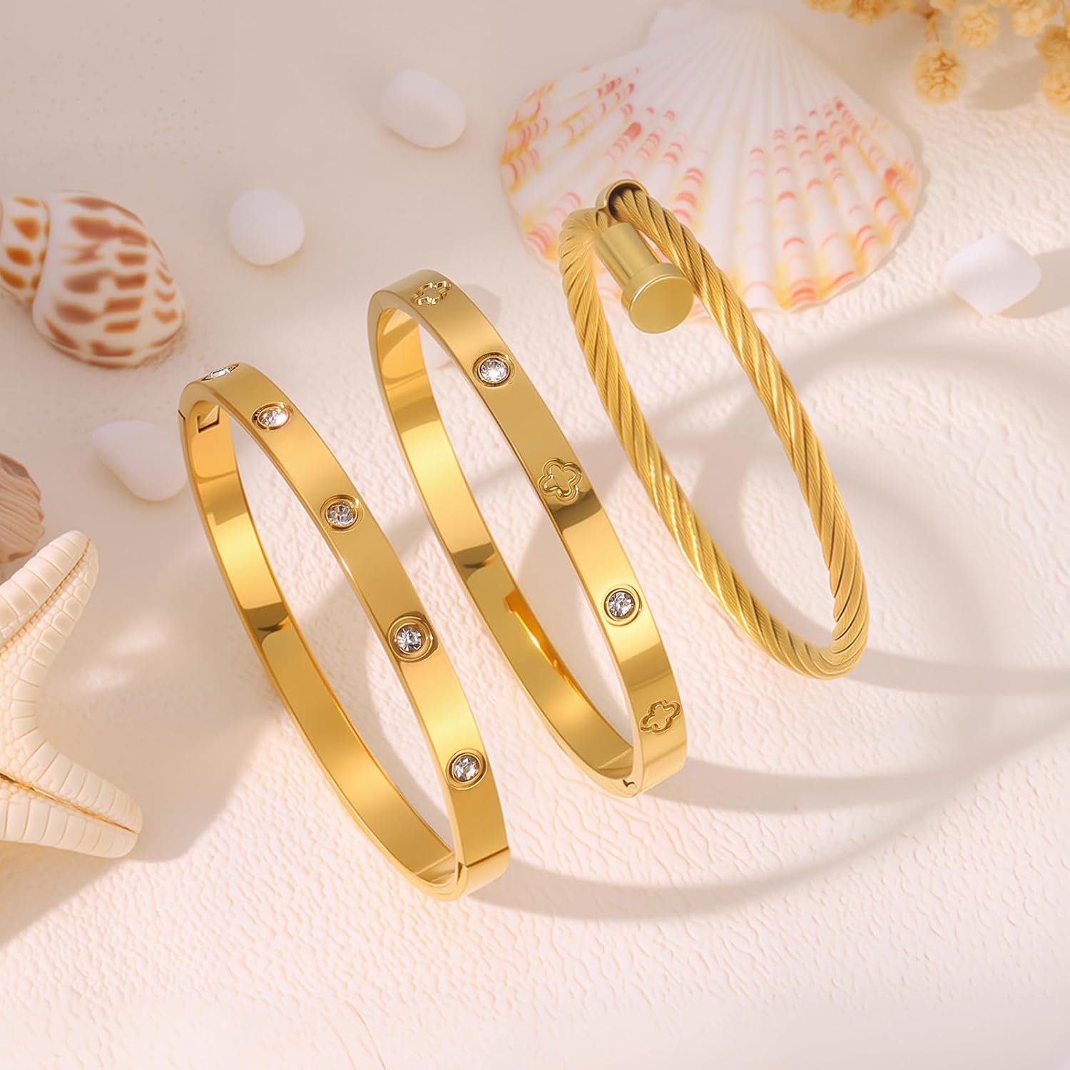 Gold Bracelets for Women Stackable Bangles Love & Friendship Stainless Steel Jewelry Valentines Day Gifts for Her - Image 6