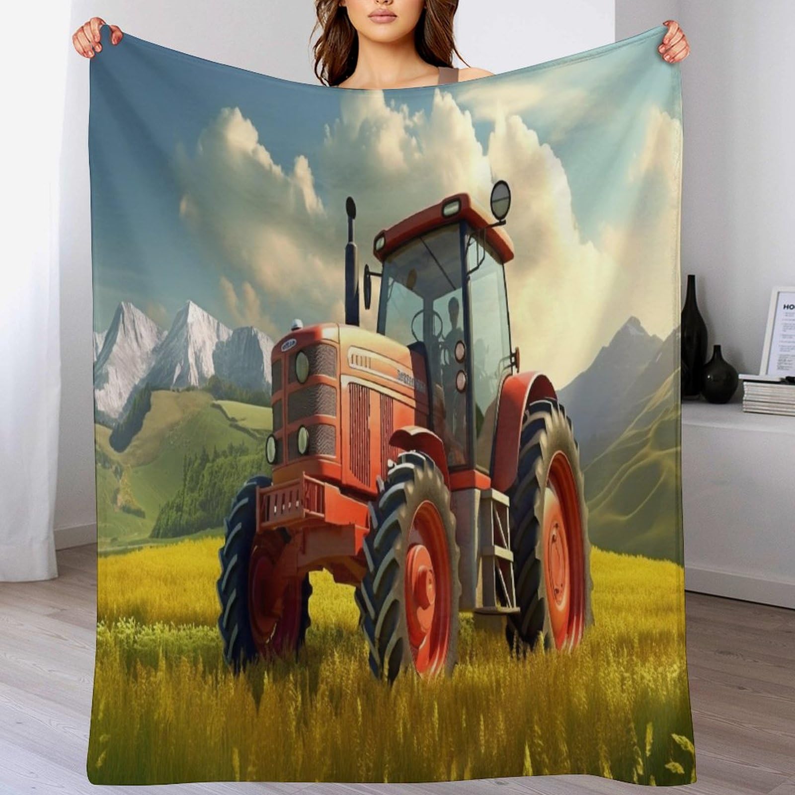 Couverture lit en flanelle plaid canapé chaud motif tracteur