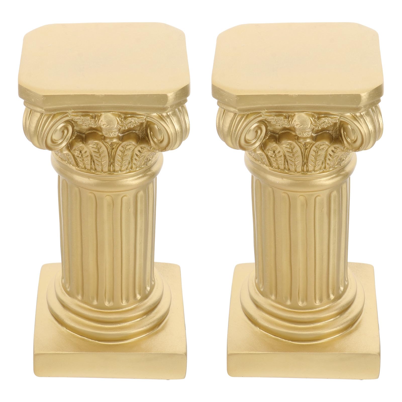 Pedestal de maceta de resina con dos columnas romanas doradas para jardín