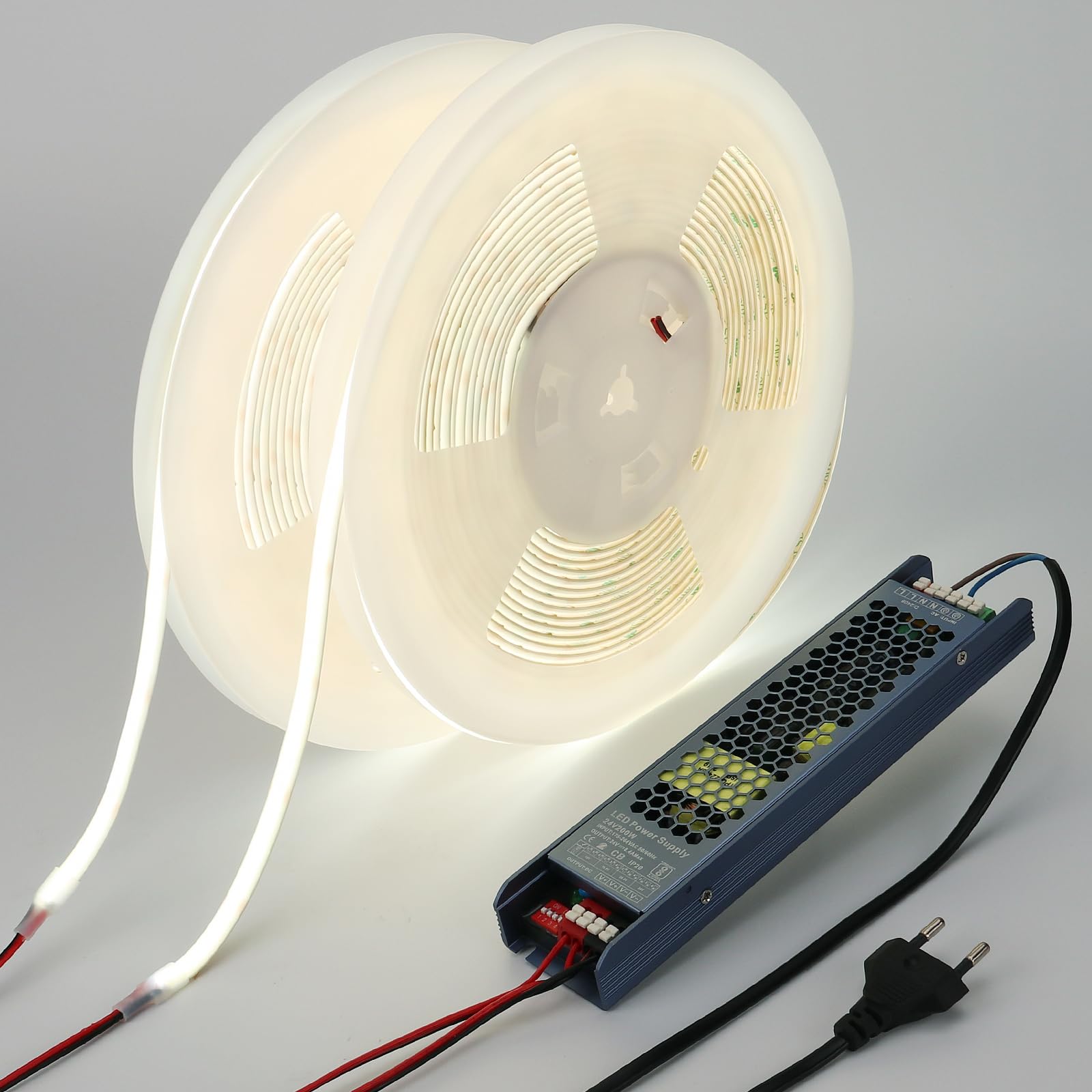 BENLUN 24V COB LED Strip Diffusion 20M (10M X 2), LED Streifen 6000K Kaltweiss Outdoor Milchweiß Silikon Wasserdicht, LED Band Außen 11W/M CRI 93 mit Netzteil für Zimmer Dekoration