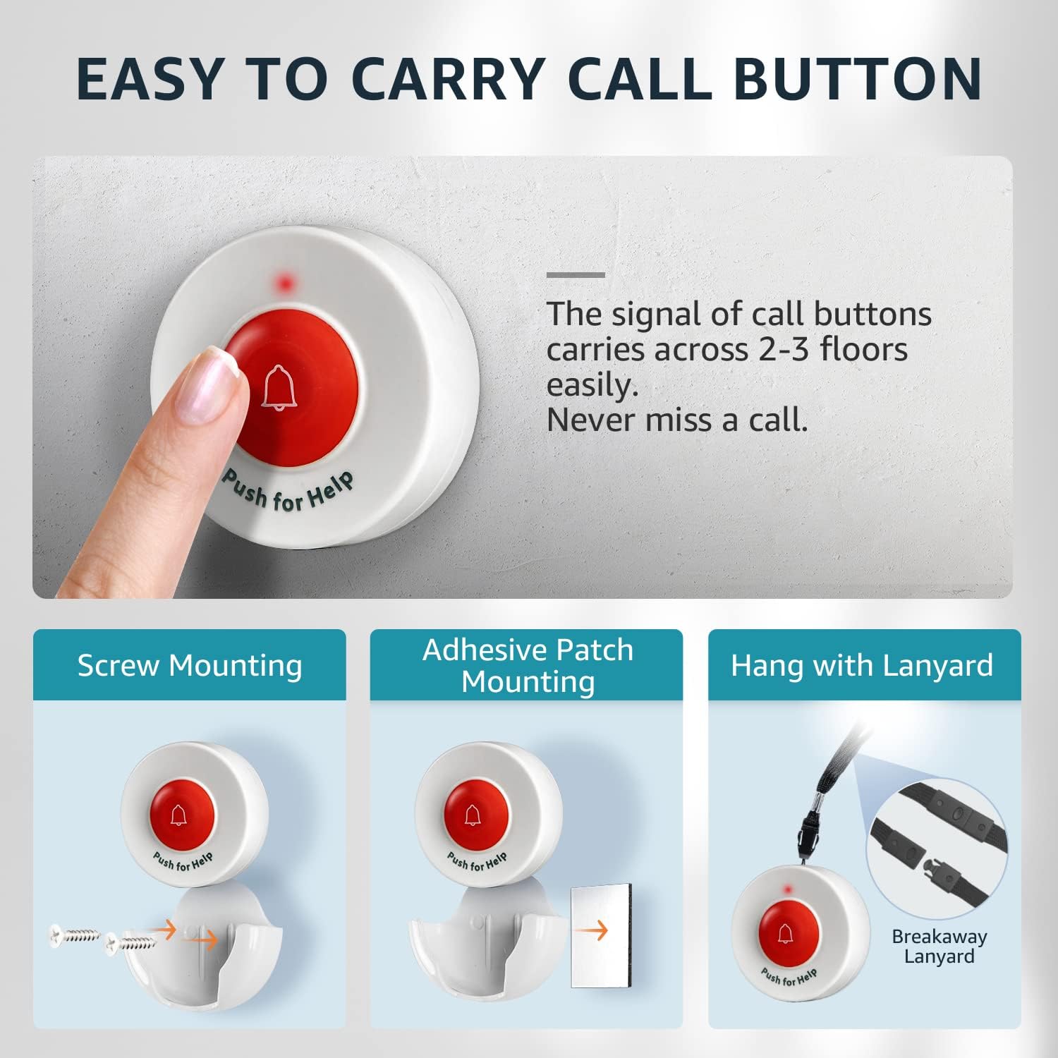 2 Caregiver Pagers with 2 Call Buttons & 1 Motion Sensor for Elderly at Home, Bed Exit Fall Prevention Alarm, Must BE PAIRED to Pager to Function.