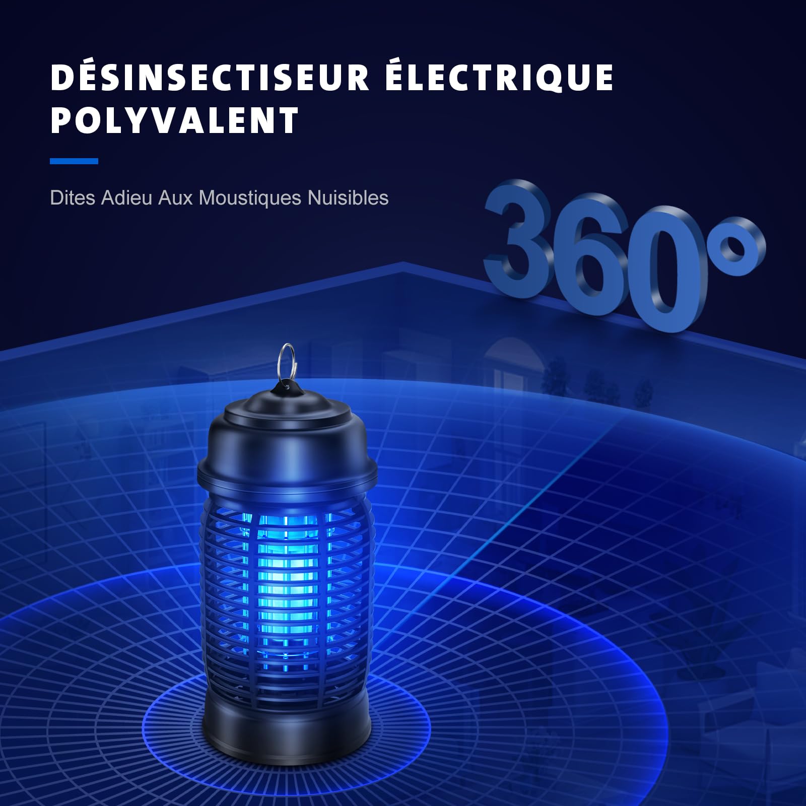 Lampe Anti Moustique 20W UV Tue Mouche Electrique 360° Tueur d'Insectes IPX4 pour Camping Intérieur Extérieur