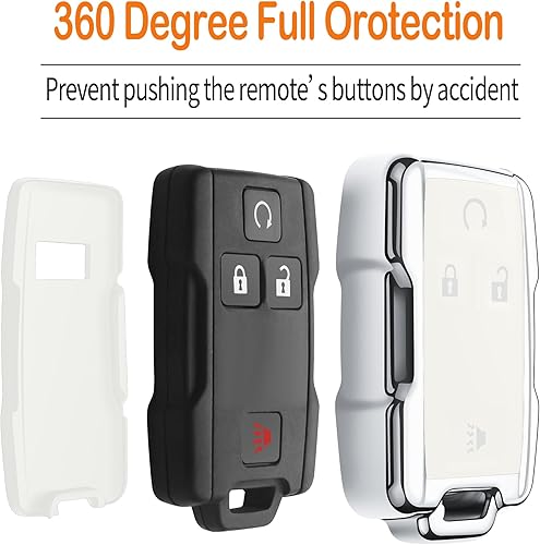 Vista 4 de Sindeda funda para llavero de Chevy con llavero, protección completa, carcasa de llave suave, Blanco, 4 botones