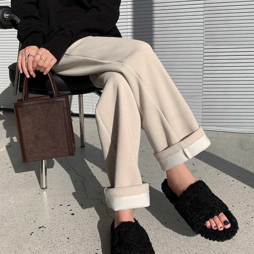 Pantalones De Pierna Ancha Para Mujer - Pantalones De Pana Gruesos De Otoño E Invierno Para Mujer, Informales, Elásticos, De Cintura Alta, Sueltos, De Pierna Ancha, Acolchados, Cálidos, Sencillos,