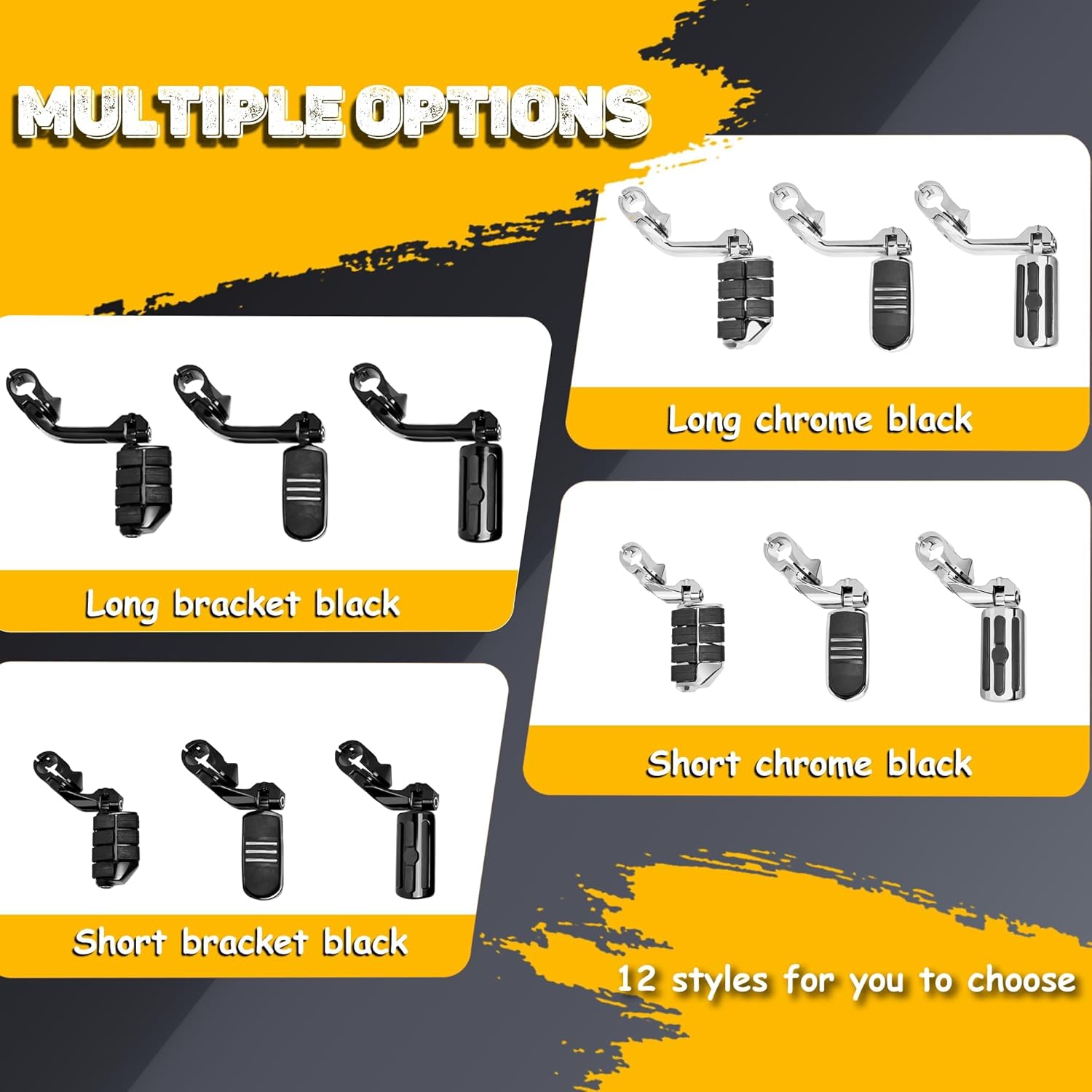 1.25'' (32mm) Highway Footpegs Fits 1-1/4" Engine Guard, Adjustable Long Angled Highway Pegs for Harley Touring Street Glide Electra Glide Road King Softail CVO Dyna Sportster (Black C04)