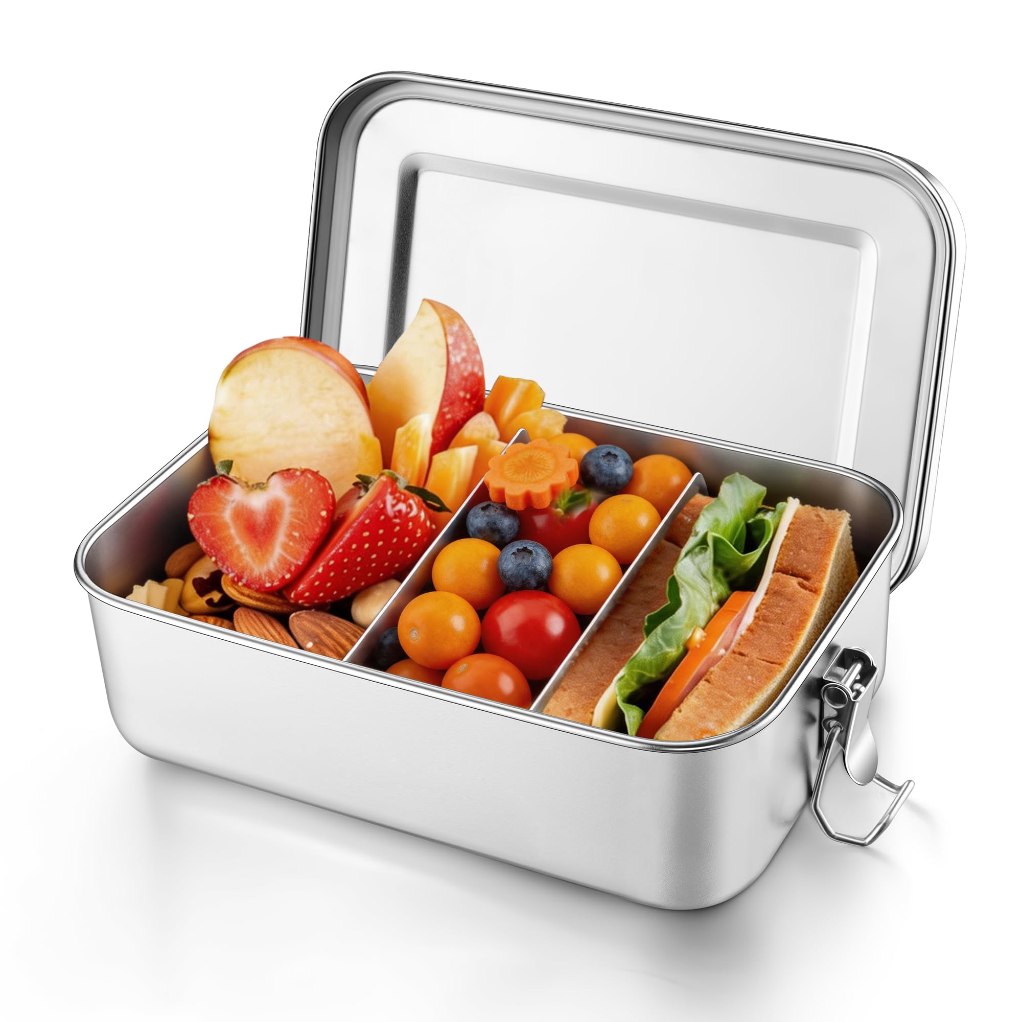 Onader Stainless Steel Lunch Box, 1400ml Food Storage Containers Bento Box with 2pcs Removable Compartments, Leak-Proof Metal Lunchbox with Airtight lid for Kids & Adults, Non-Toxic & Dishwasher Safe