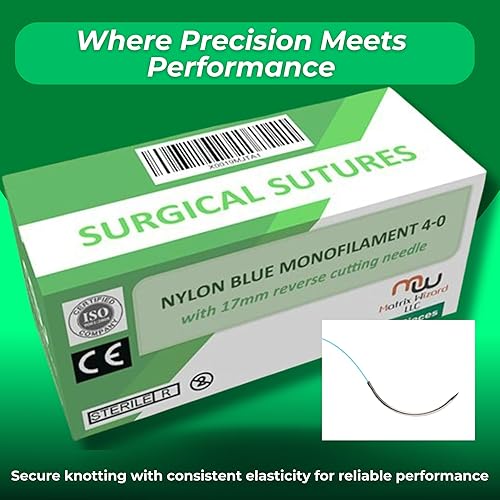 Miniatura 7 de Hilos de sutura estériles 4-0 con aguja (nailon de 24 unidades) – Demostración de supervivencia de campamento, taladro táctico militar, sutura