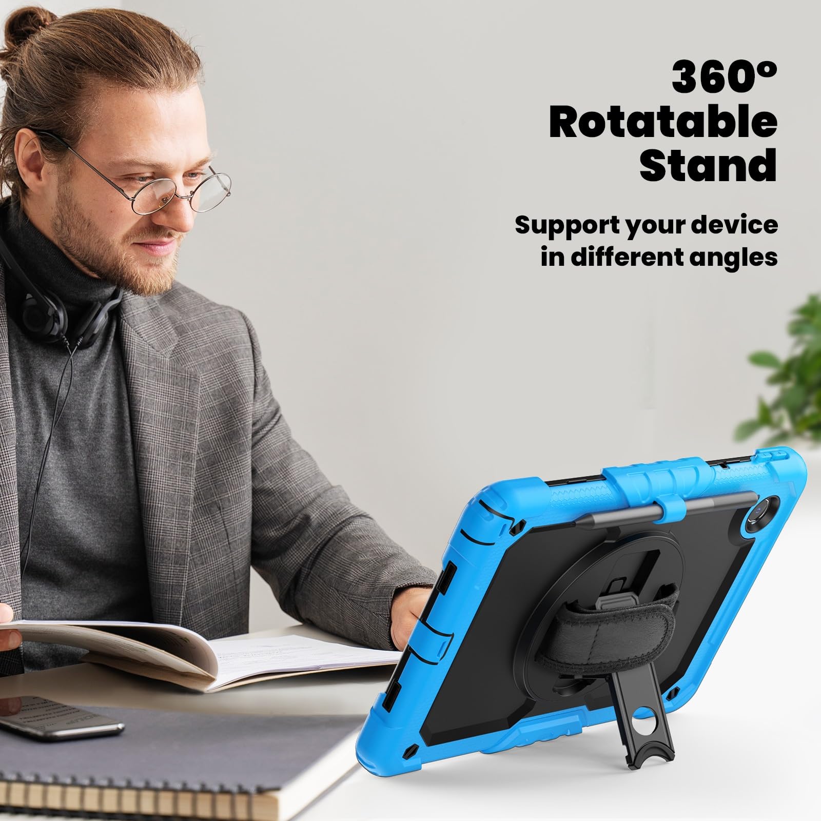 Custodia protettiva per tablet PC compatibile con Lenovo Tab M11 TB330FU/TB331FC Custodia con pellicola protettiva, custodia robusta antiurto girevole a 360°, cinghia da polso / supporto compatibile
