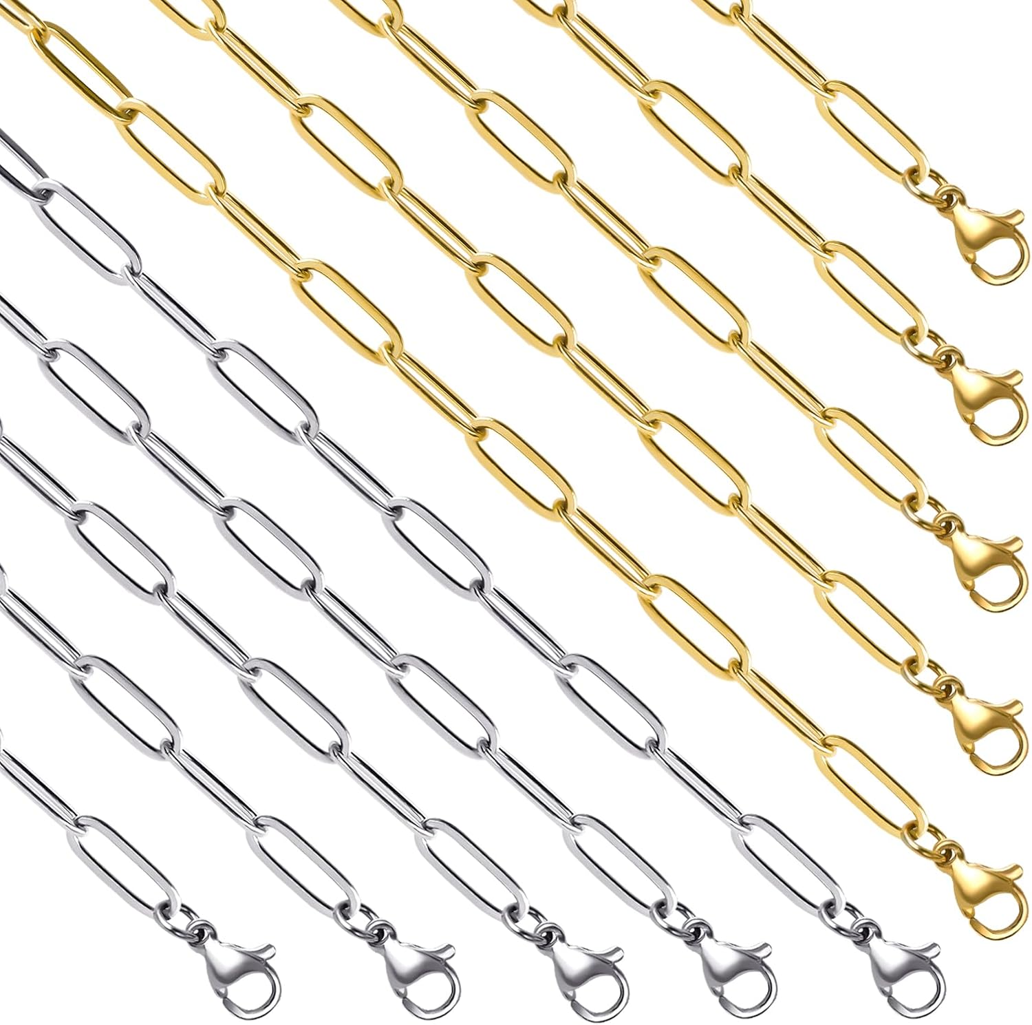 KYUNHOO 18 Inch Stainless Steel Jewelry Chains for Making Necklace Crafts | 20 Pack Paperclip Chain Necklace for Women Men with Adjustable Extender Chains