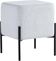 Vista 11 de Get Set Taburete otomano moderno de lino, taburete reposapiés, taburete cuadrado pequeño para sala de maquillaje, taburete reposapiés con patas