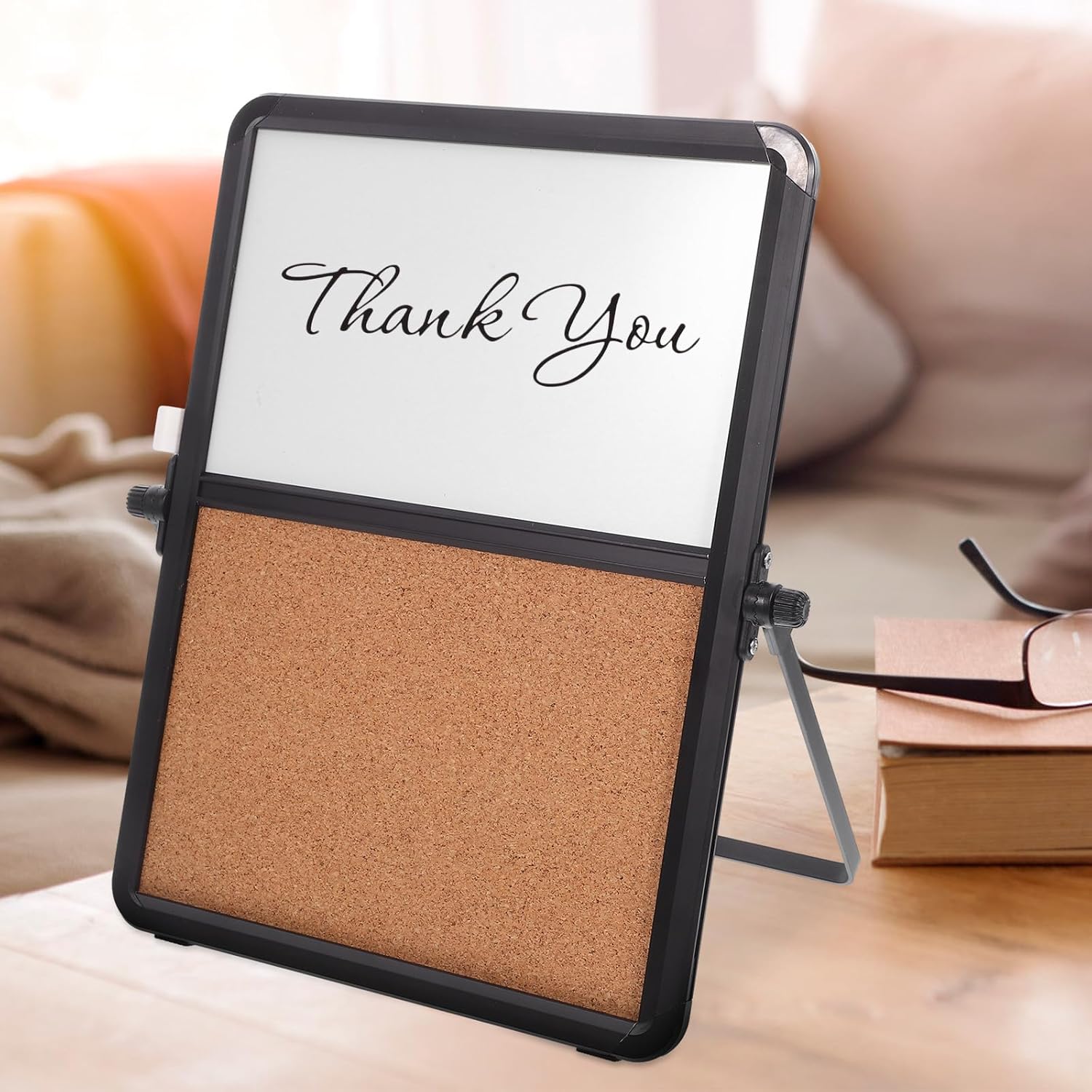 VILLCASE Cork Board and Whiteboard Combo 23x31cm with Stand, Double-Sided Memo Bulletin Board for Office and Classroom, Decorative Desktop Reminder Message Pinboard
