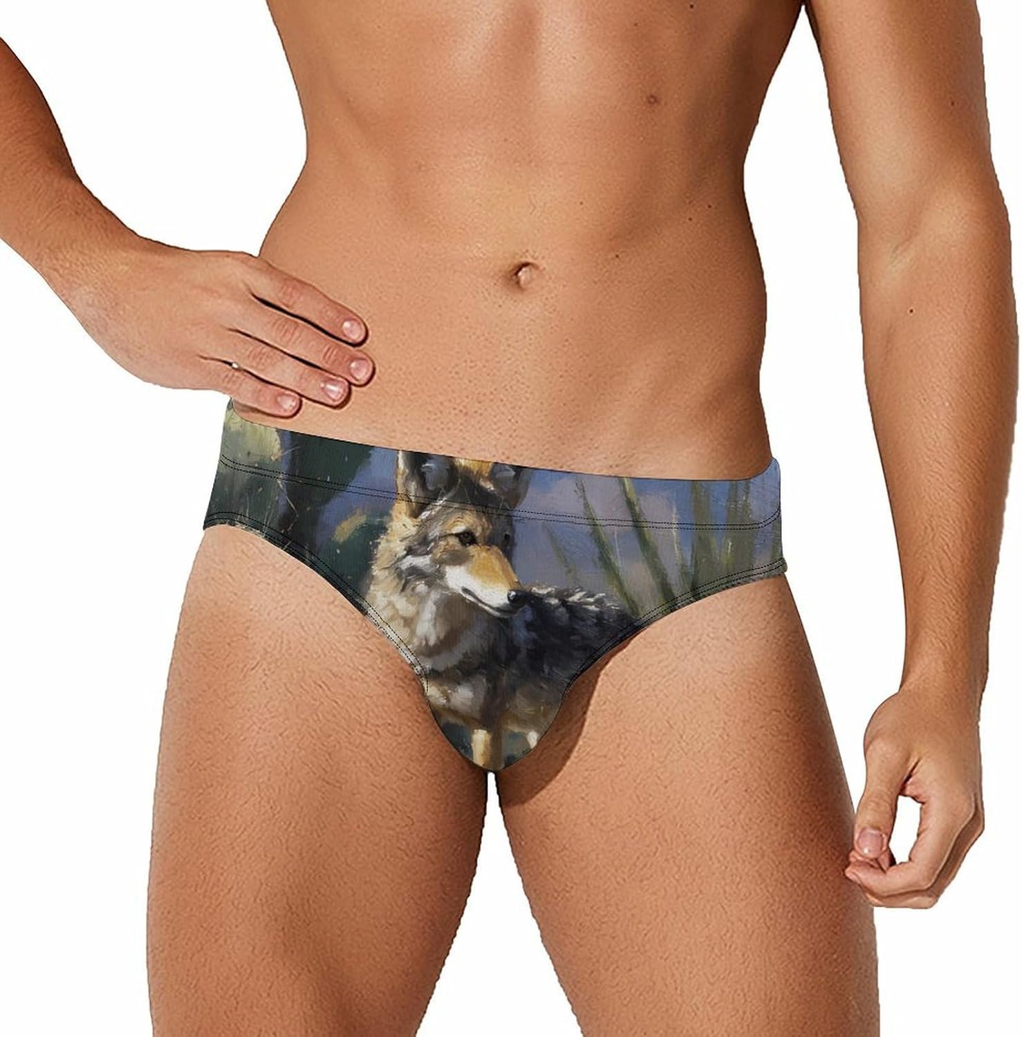 Desert Wolf Cactus Men's Swimwear Bikini Swimming Briefs Stretchy Swimsuits Board Surf Shorts Trunks
