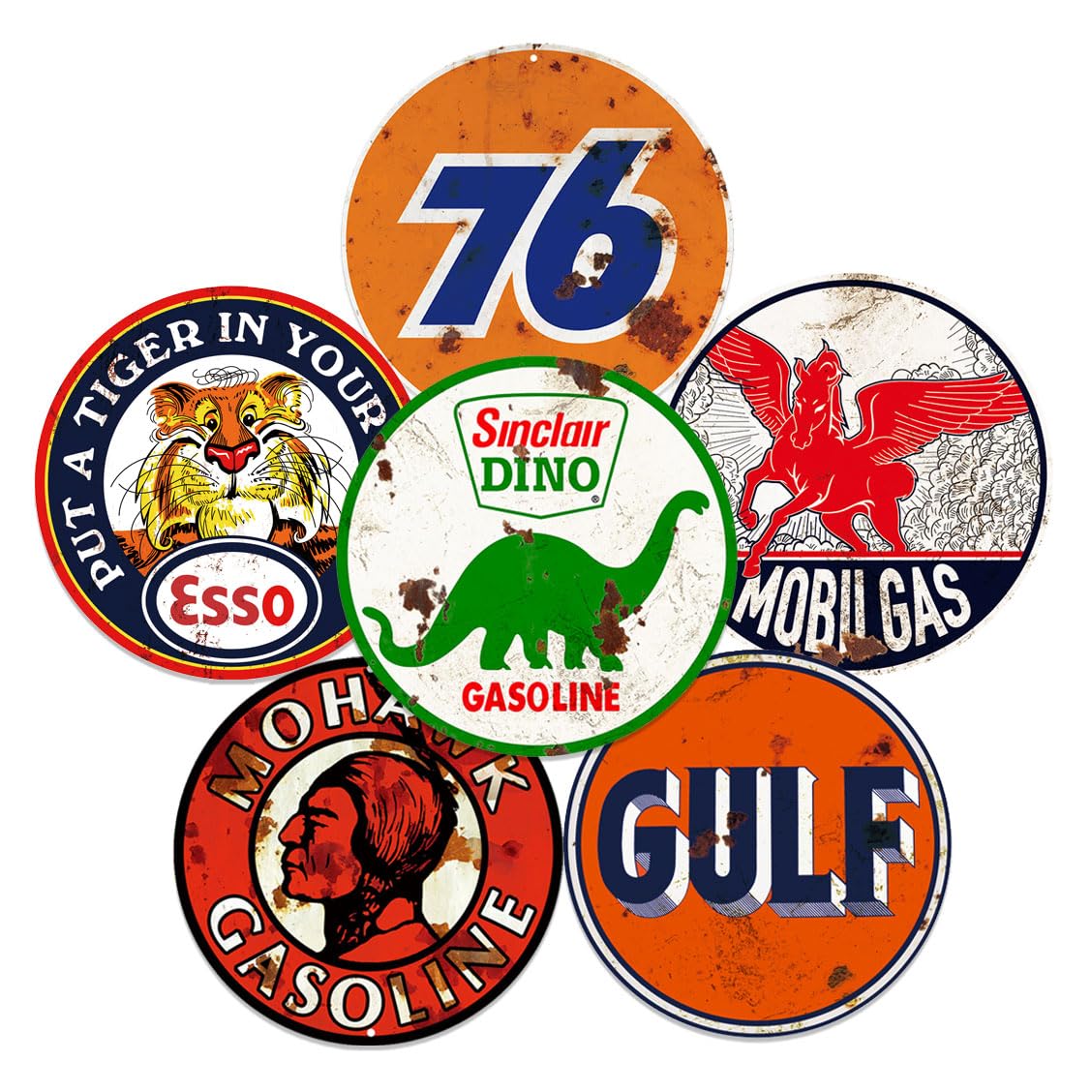 VANTAGE 1978 ヴィンテージ看板 Amazon.com: 6 Pieces Round Vintage Style Metal Signs, Gas Oil