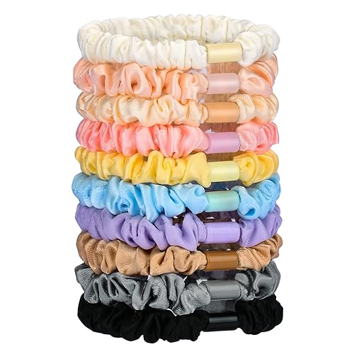 Miniatura 7 de JessLab Bandas elásticas para el cabello, 10 ligas para el cabello de satén de seda, suaves y elásticas, sin daños, accesorios elásticos para el