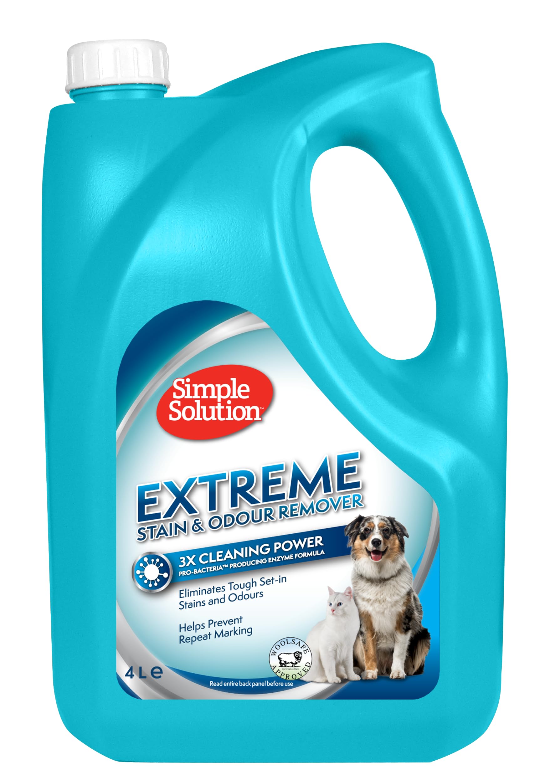Simple Solution Extreme Pet Stain and Odour Remover, Enzymatic Cleaner with 3X Pro-Bacteria Cleaning Power - Dog and Cat - 4 litre
