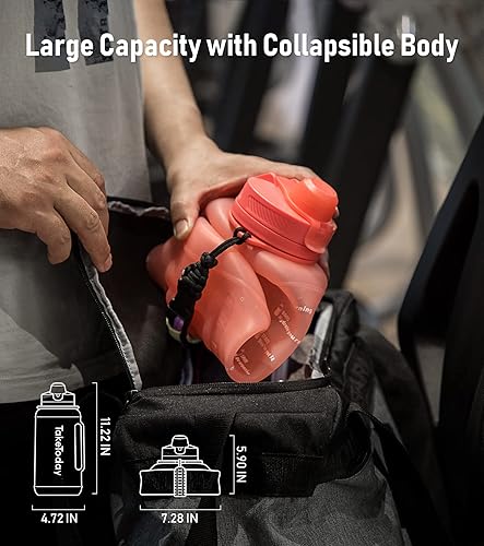 Miniatura 2 de TakeToday Botellas de agua plegables de 68 onzas con pajilla, botella de agua de medio galón con marcador de tiempo motivacional, jarra de agua de