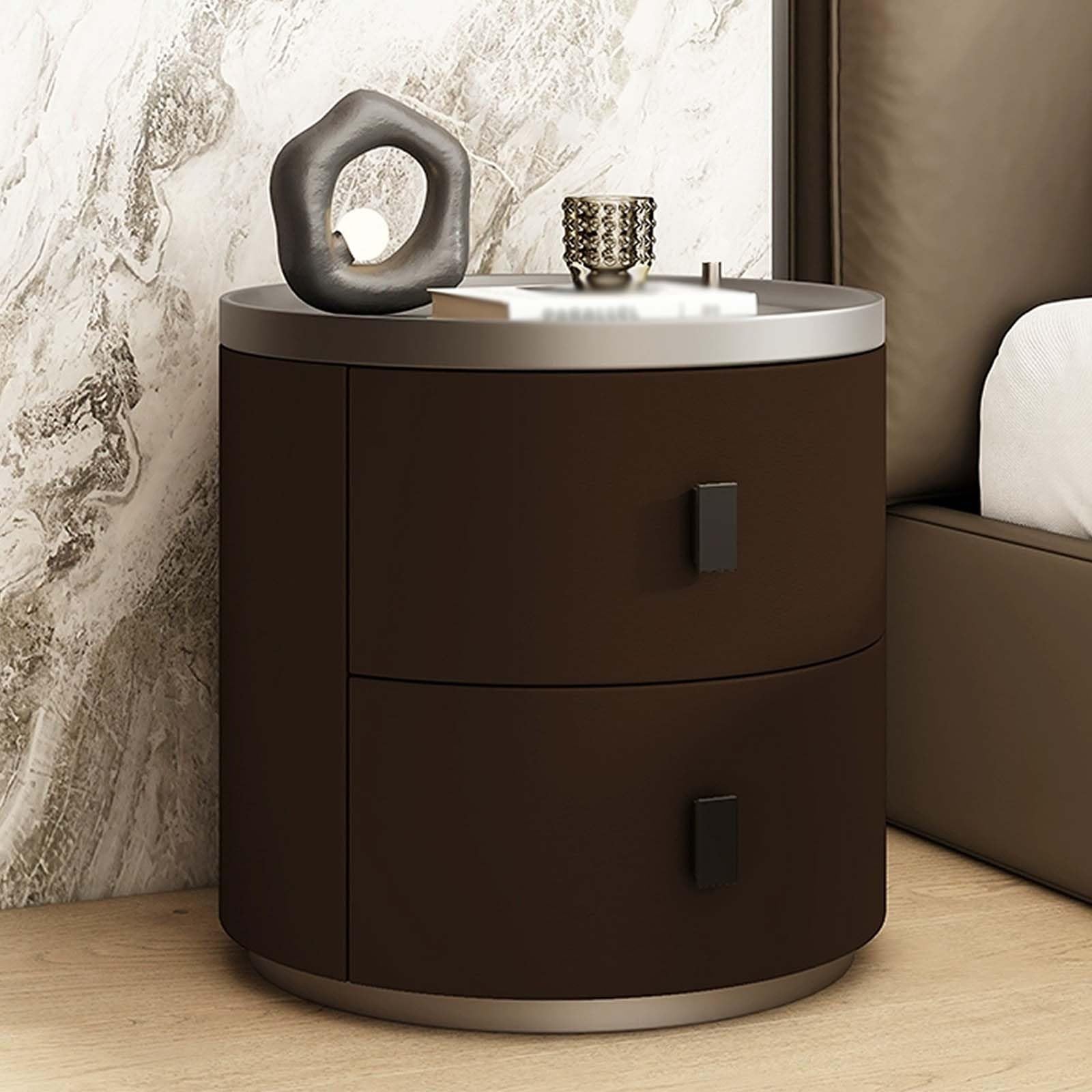 Comodino Rotondo, Moderno e Minimalista Comodini con 2 Cassetti | Tavolini Laterali Impermeabili per Camera da Letto, Soggiorno, Studio