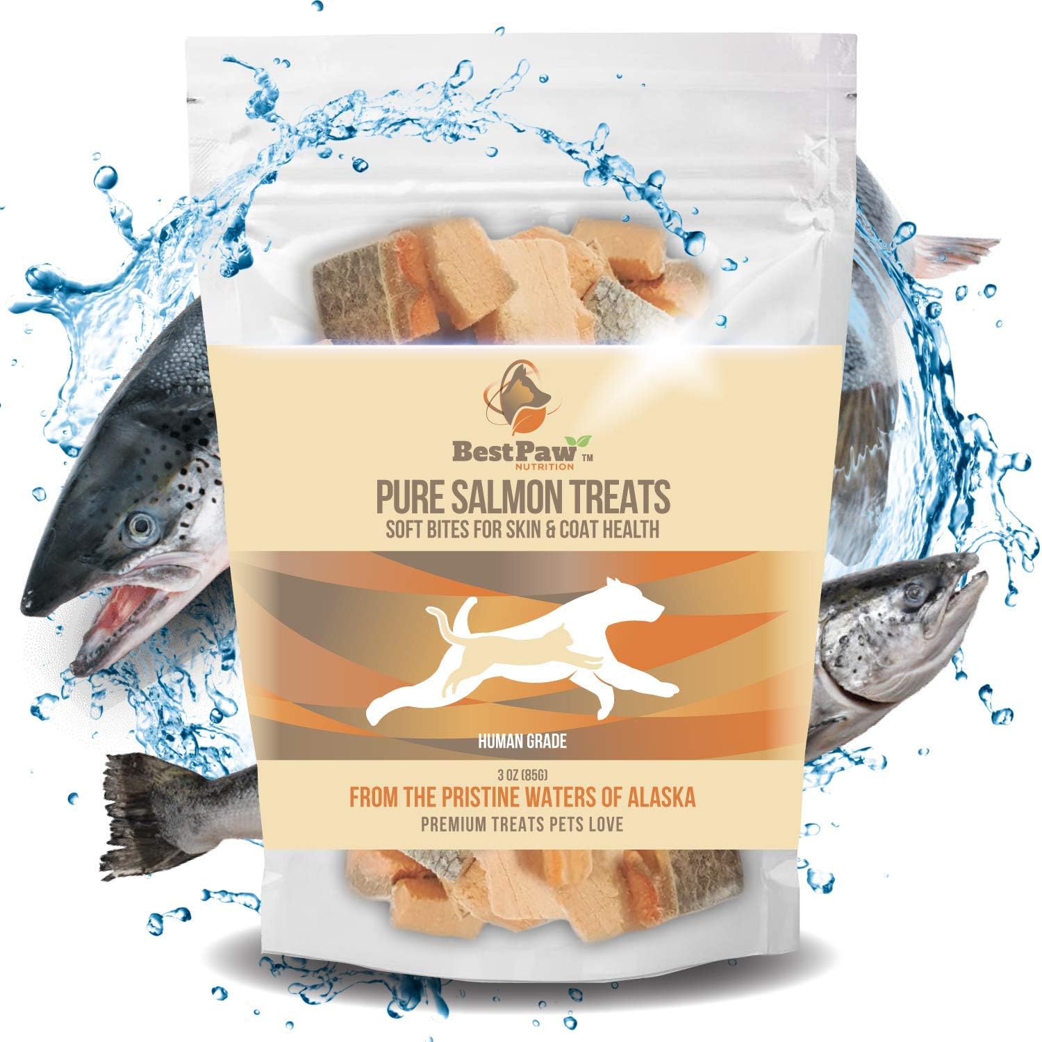 Best Paw NutritionPure Salmon Treats for Dogs & Cats - Freeze-Dried, Grain-Free & All Natural - Made in The USA Only - Healthy Training & Reward Snacks - Small Bites of Joy Pets Love - 3oz