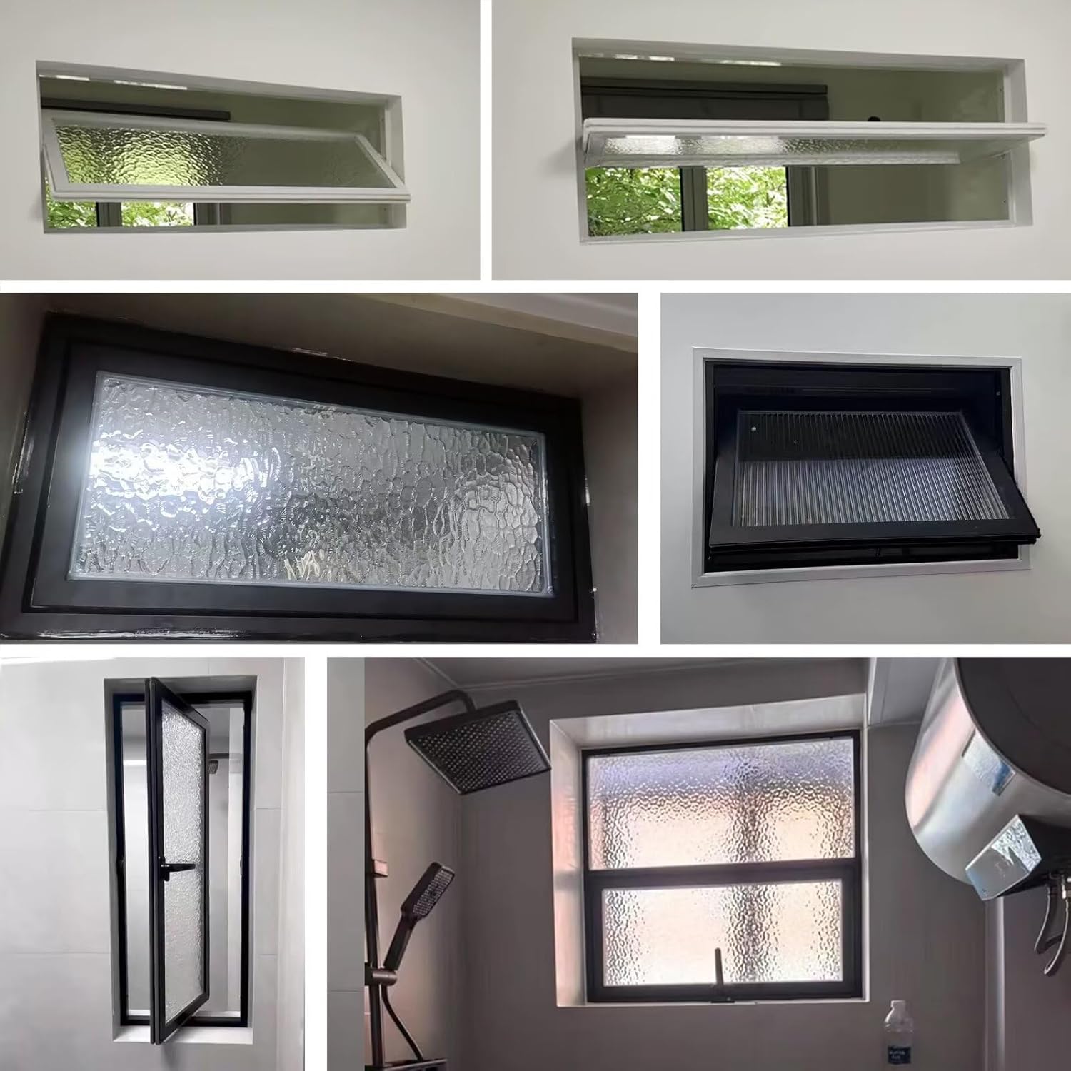 360° Rotatable Window, Rectangular Metal Window with Handles, Flush Mount Bathroom Kitchen Rotating Ventilated Windows, Decorative Shed Windows for Dorm, Bedroom