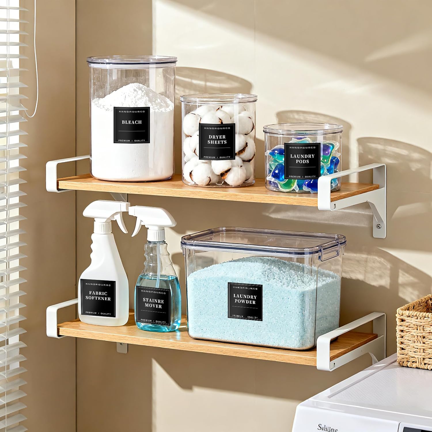 18Pcs Laundry Room Labels Waterproof Minimalist Black Home Organization Stickers for Bottles Jars Containers Laundry Storage Labels for Detergent Soap Cleaning Supplies