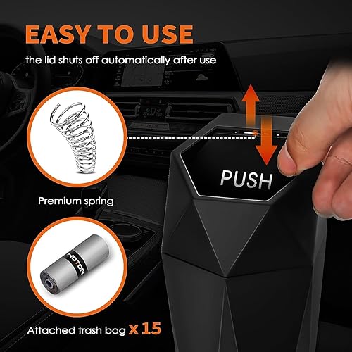 Vista 18 de HOTOR Bote de basura para automóvil, paquete de 2 con 30 bolsas de basura, mini accesorios esenciales para el interior del automóvil, a prueba