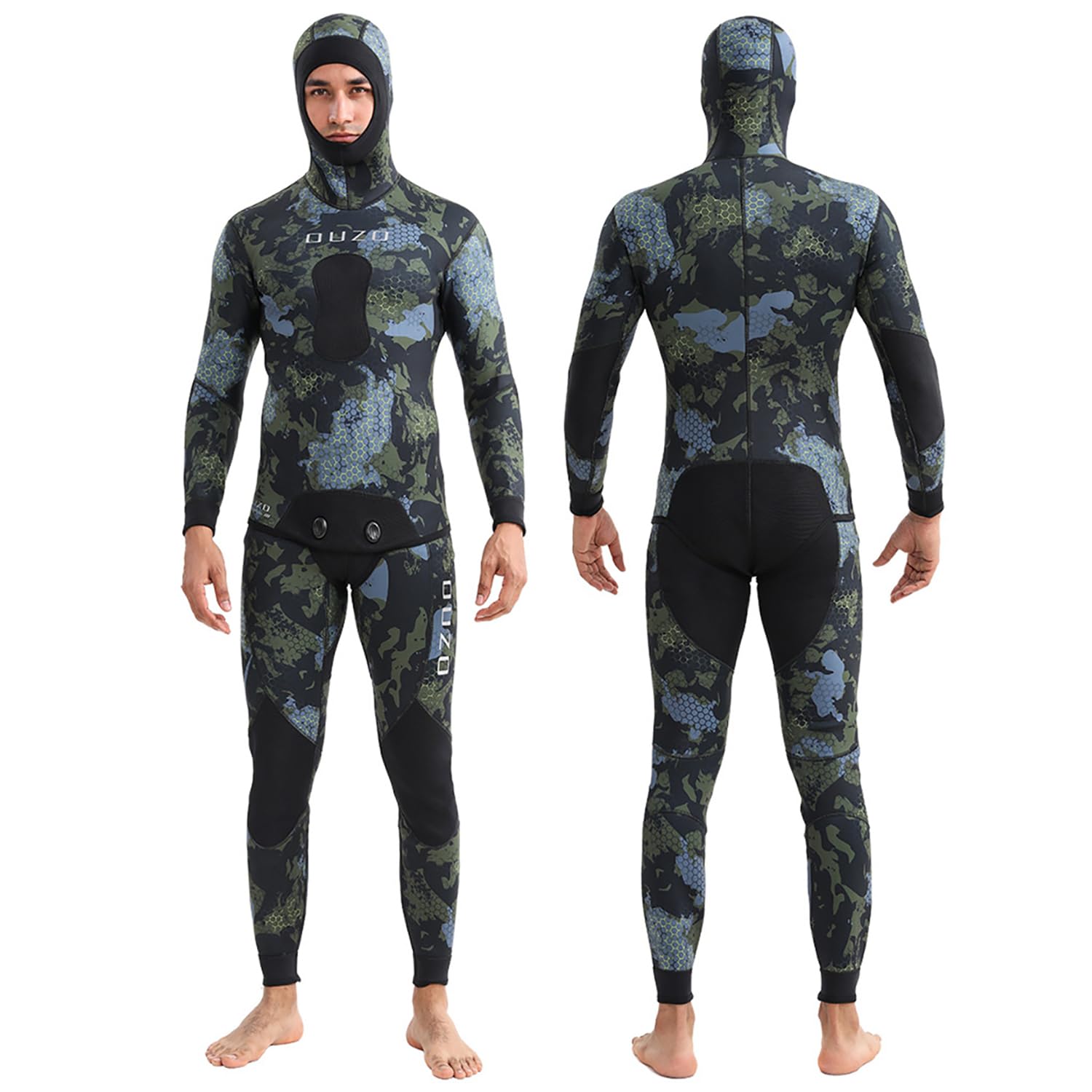 Kombinezon neoprenowy typu spearfishing, 3 mm, 2-częściowy, kamuflaż, z kapturem do chłodnej wody, swobodnego nurkowania, pływania, surfowania