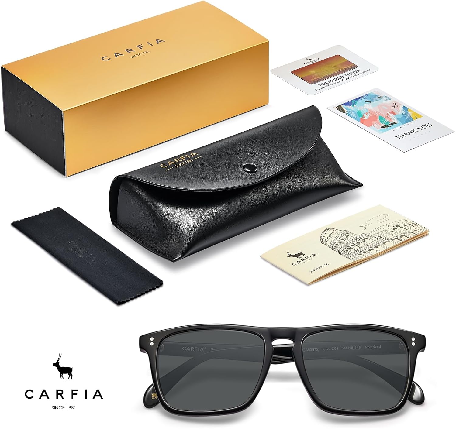 CARFIA Retro Polarized Sunglasses for Men UV Protection Hand-crafted Acetate Frame Fashion Cool Sun Glasses CA53572 - Image 6