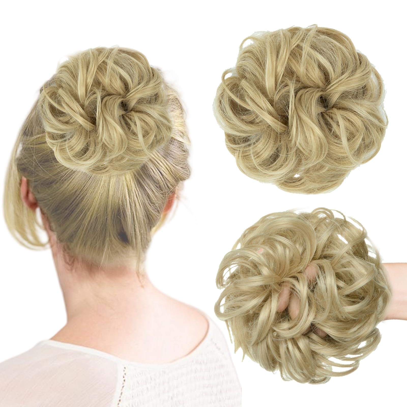 Messy Bun Hair Piece for Women Curly Wavy Hair Bun Extensions, Synthetic Tousled Updo Clip On Hairpieces