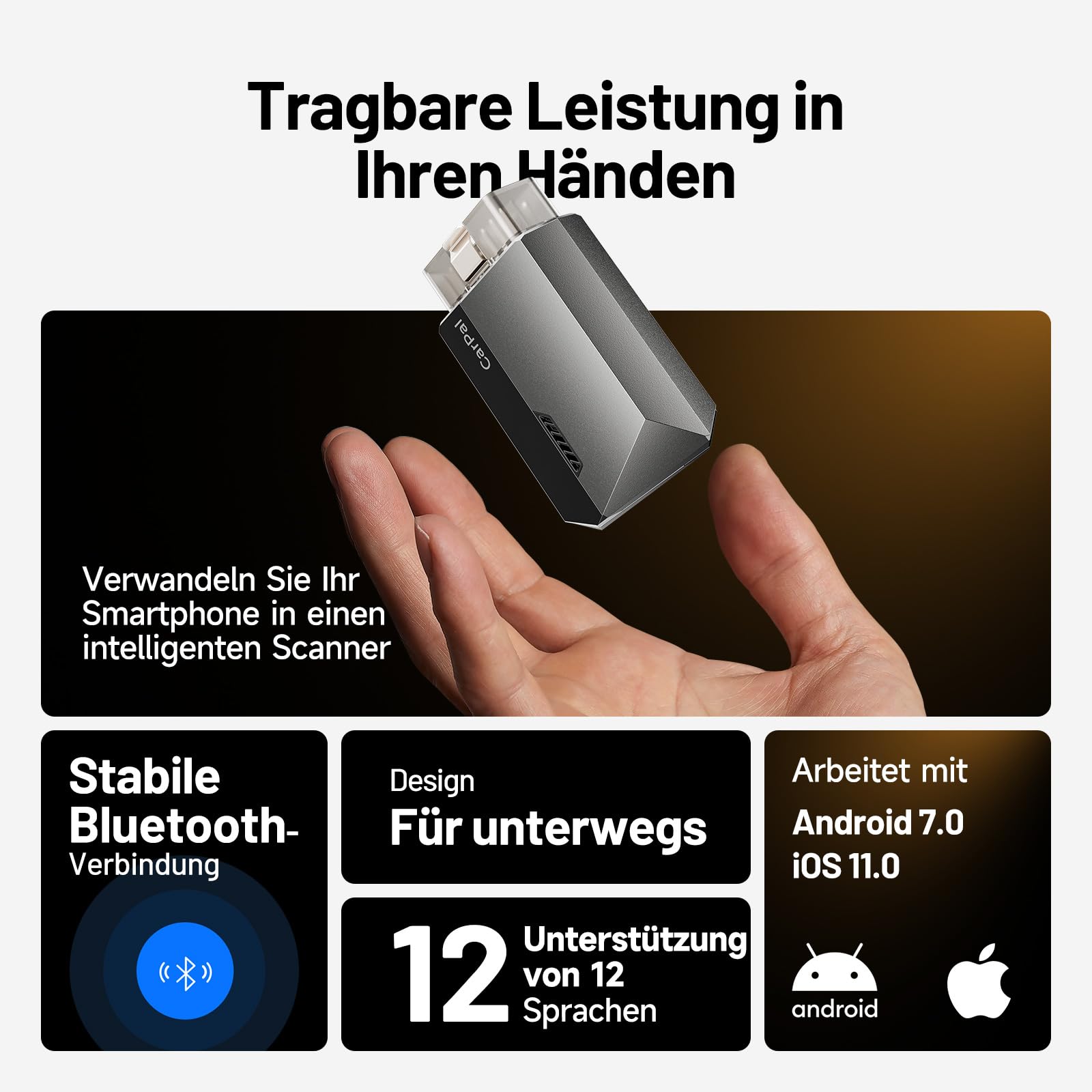 TOPDON Carpal-A OBD2 Diagnosegerät für Alle Fahrzeuge, Bluetooth obdii Diagnosewerkzeug All System, 6 Dienste Zurücksetzen, AutoVIN, Smog-Check, Reparatur-Leitfaden, Motor-Inspektion