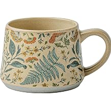 16OZ Ceramic Coffee Latte Mug, Cute Cup for Women, Ideal for Green Tea or Coffee,Hand Painted Floral Design Pottery Mug cyan