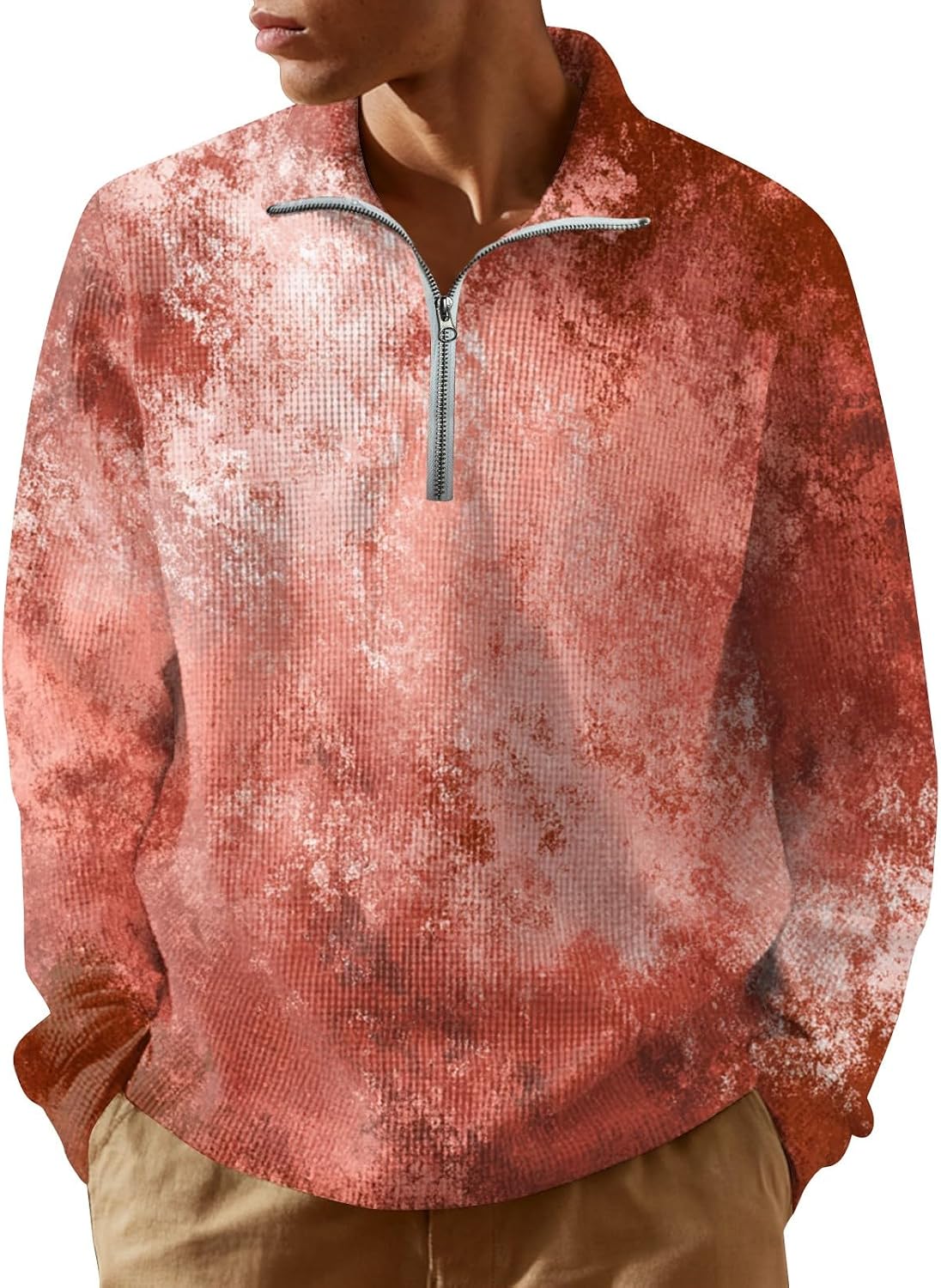 RTRDE Men's Long Sleeve Tie Dye Print Henley Shirts Daily Work Basic Pullover T-Shirt, M-3XL